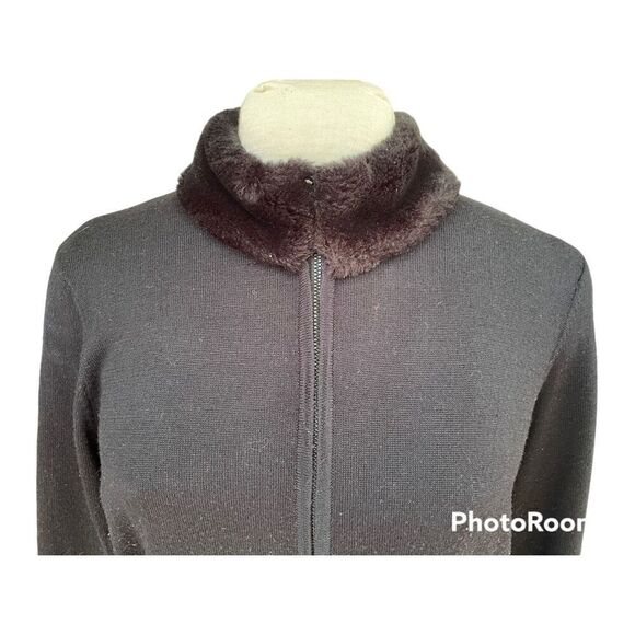 Nina Leonard Classic Zip Cardi w/Faux Fur Collar Sz L Long Sleeve Wool Blend - Picture 4 of 9